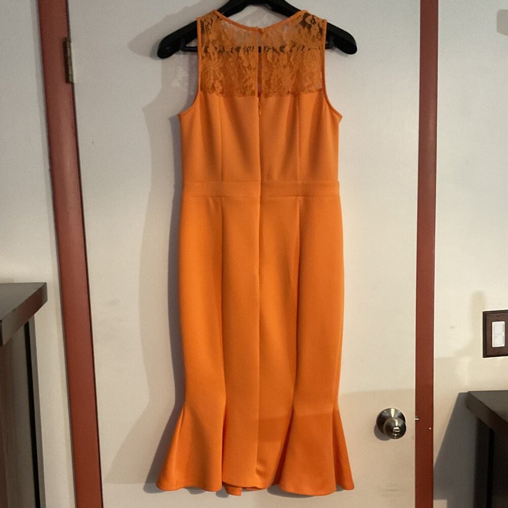 New York & Company Orange Lace Crochet Ruffle Dress | Sleeveless | Size M - Picture 3 of 5